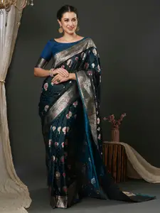 Anouk Teal Blue Ethnic Motifs Woven Design Zari Detailed Banarasi Saree