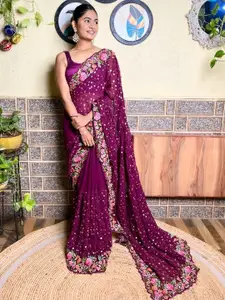 Mitera Floral Embroidered Sequinned Detail Saree