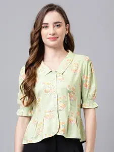 Latin Quarters Floral Printed Puff Sleeve Shirt Style Top