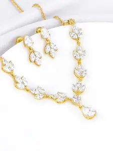 GIVA 92.5 Sterling Silver Gold-Plated CZ-Studded Necklace & Earrings