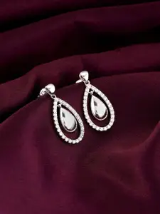 GIVA Rhodium-Plated Contemporary Drop Earrings