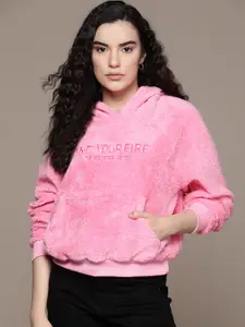 Roadster Typography Self Design Hooded Sweatshirt