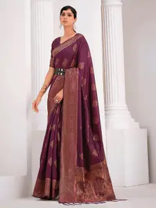 Sangria Purple Ethnic Motifs Woven Design Zari Detailed Saree