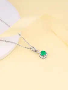 GIVA 925 Sterling Silver-Plated Green Galaxy Pendant With Link Chain