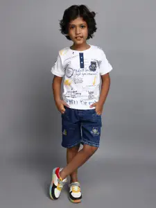 V-Mart Boys Typography Printed T-shirt With Shorts