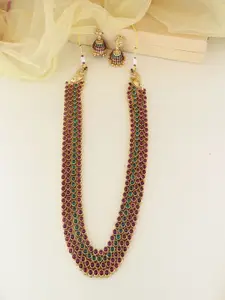 I Jewels Gold-Plated Layered Kundan Necklace With Earrings