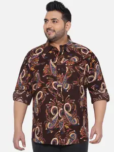 Santonio Plus Size Classic Opaque Ethnic Motifs Printed Cotton Casual Shirt
