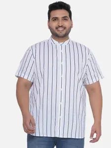 Santonio Plus Size Classic Opaque Striped Band Collar Cotton Casual Shirt