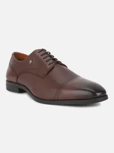 Louis Philippe Men Textured Square-Toe Leather Formal Derbys