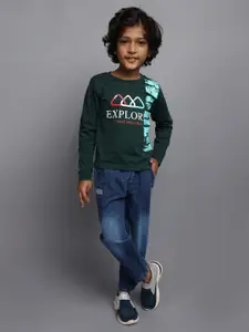 V-Mart Boys Printed T-shirt With Denim Trousers