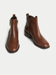 Marks & Spencer Women Block-Heeled Leather Regular Boots