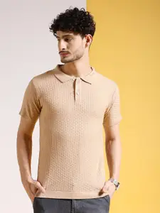 The Indian Garage Co Flat Knit Self Design Polo Collar Pullover