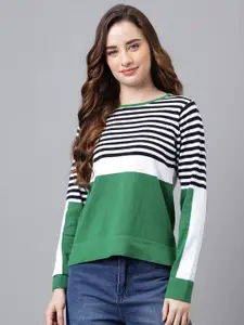 Latin Quarters Striped Round Neck Cotton Pullover