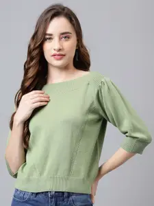 Latin Quarters Boat Neck Puff Sleeves Cotton Pullover