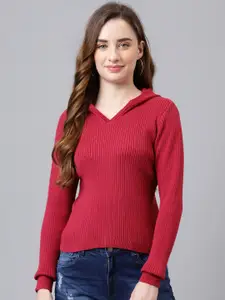 Latin Quarters Ribbed Hooded Cotton Pullover Sweater