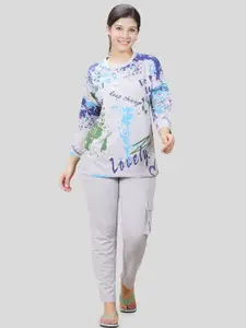 She N She Graphic Printed Round Neck T-shirt With Trousers