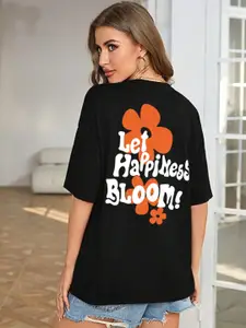 JUNEBERRY Typography Printed Pure Cotton Oversized T-shirt