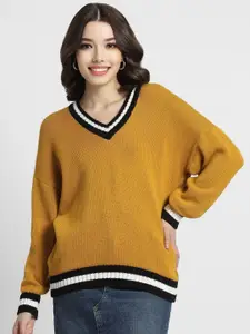 FOREVER 21 V-Neck Long Sleeves Pure Cotton Pullover