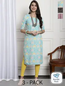 7Threads Selection Of 3 Ethnic Motifs Printed Straight Kurta