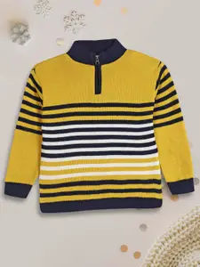 V-Mart Boys Striped Half Zipper Henley Neck Acrylic Pullover Sweater