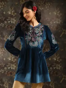 Lakshita Ethnic Motifs Embroidered Velvet Kurti