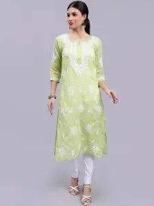 Seva Chikan Floral Embroidered Chikankari Straight Kurta