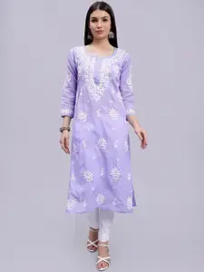 Seva Chikan Ethnic Motifs Embroidered Lucknowi Chikankari Cotton Straight Kurta