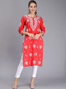 Seva Chikan Ethnic Motifs Embroidered Lucknowi Chikankari Cotton Straight Kurta
