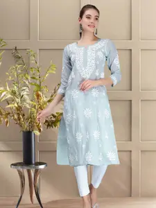 Seva Chikan Ethnic Motifs Embroidered Lucknowi Chikankari Cotton Straight Kurta