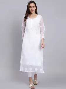Seva Chikan Ethnic Motifs Embroidered Chikankari Kurta With Slip