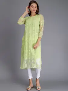 Seva Chikan Floral Embroidered Lucknowi Chikankari Straight Georgette Kurta With Slip