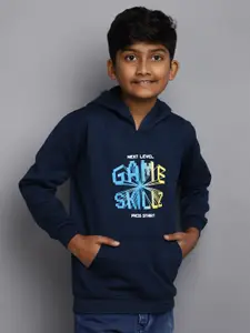 V-Mart Boys Typography Printed Hooded Fleece Pullover Sweatshirt