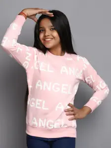 V-Mart Girls Typography Printed Pullover Fleece Sweatshirt