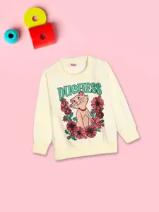 V-Mart Girls Graphic Printed Fleece Pullover