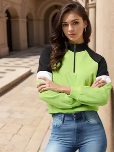 RARE Lime Green Mock Collar Fleece Sweatshirt