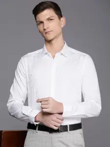 Louis Philippe Pure Cotton Slim Fit Floral Embroidered Opaque Formal Shirt