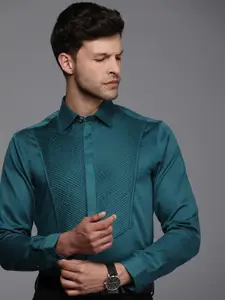 Louis Philippe Pure Cotton Pleated Slim Fit Opaque Formal Shirt