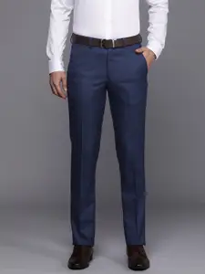 Louis Philippe Men Self Design Mid-Rise Textured Slim Fit Formal Trousers