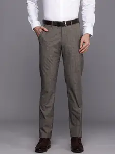 Louis Philippe Men Checked Slim Fit Formal Trousers
