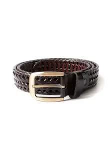 The Roadster Lifestyle Co. Men Brown Textured Leather Buckle Belts