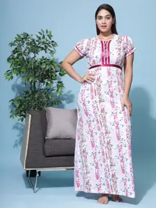 9shines Label Floral Printed Pure Cotton Maxi Nightdress