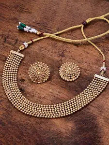 Sukkhi Gold-Plated Choker Necklace With Studs Earrings Jewellery Set