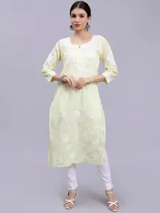 Seva Chikan Floral Embroidered Lucknowi Chikankari Straight Kurta