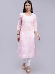 Seva Chikan Ethnic Motifs Lucknowi Chikankari Embroidered Regular Cotton Kurta