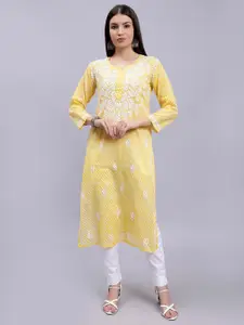 Seva Chikan Ethnic Motifs Embroidered Lucknowi Chikankari Straight Kurta With Inner Slip