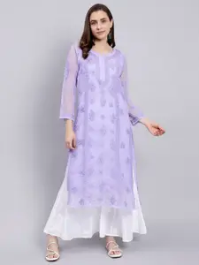 Seva Chikan Ethnic Motifs Embroidered Chikankari Handloom Georgette Kurta With Slip