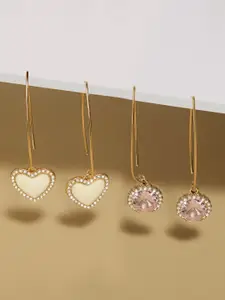 Zaveri Pearls Set Of 2 Gold-Plated Drop Earrings