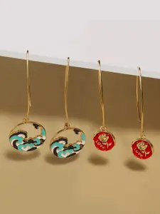 Zaveri Pearls Set Of 2 Gold-Plated Drop Earrings