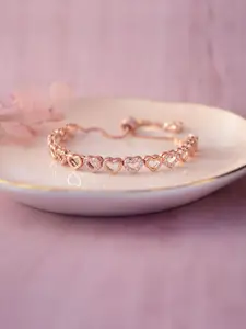 MANNASH Women Rose Gold-Plated Sterling Silver Cubic Zirconia Link Bracelet