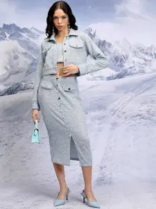 Tokyo Talkies Self-Design Tube Top With Crop Jacket &  Skirt